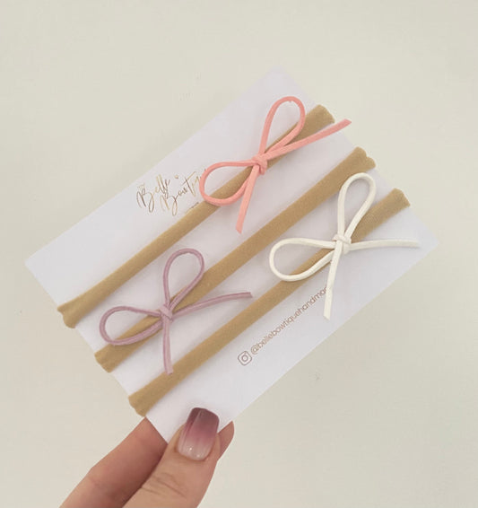 White, Pink and Lilac Hand-Tied Bow Baby Headband Set