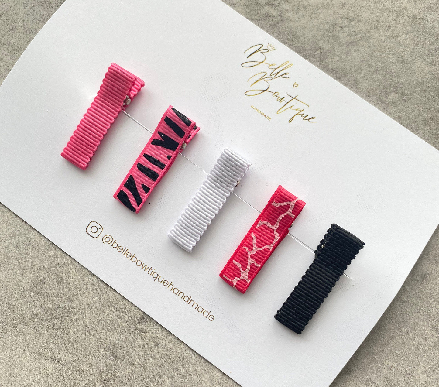 Pink Black ribbon fringe clips pack of 5- small clips - mini clips - Clip pack - baby clips - toddler hair clips - mini clips - ribbon clips