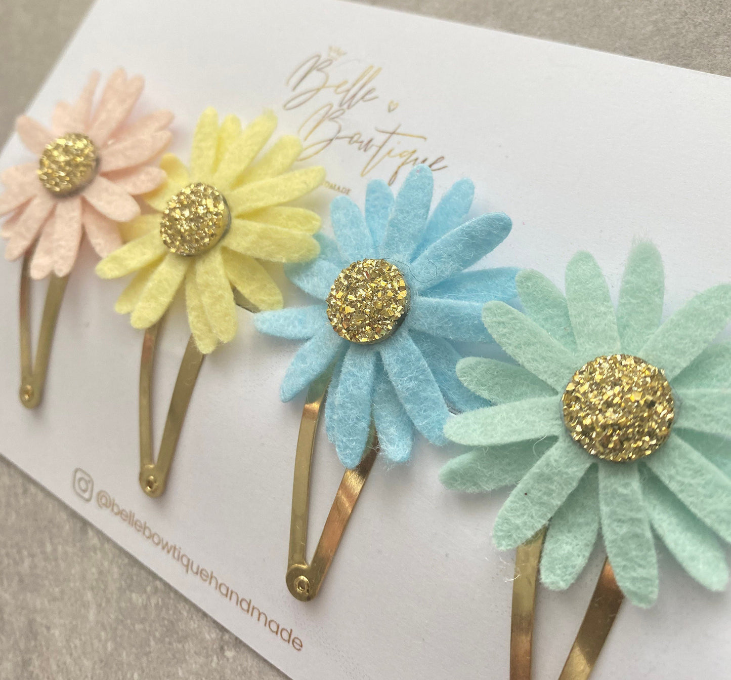 Daisy Flower Snap Hair Clips - Pigtail Clips - Piggy Bow - Fringe Clips - Christening - Baby Hair Clips - Girls Hair Accessories