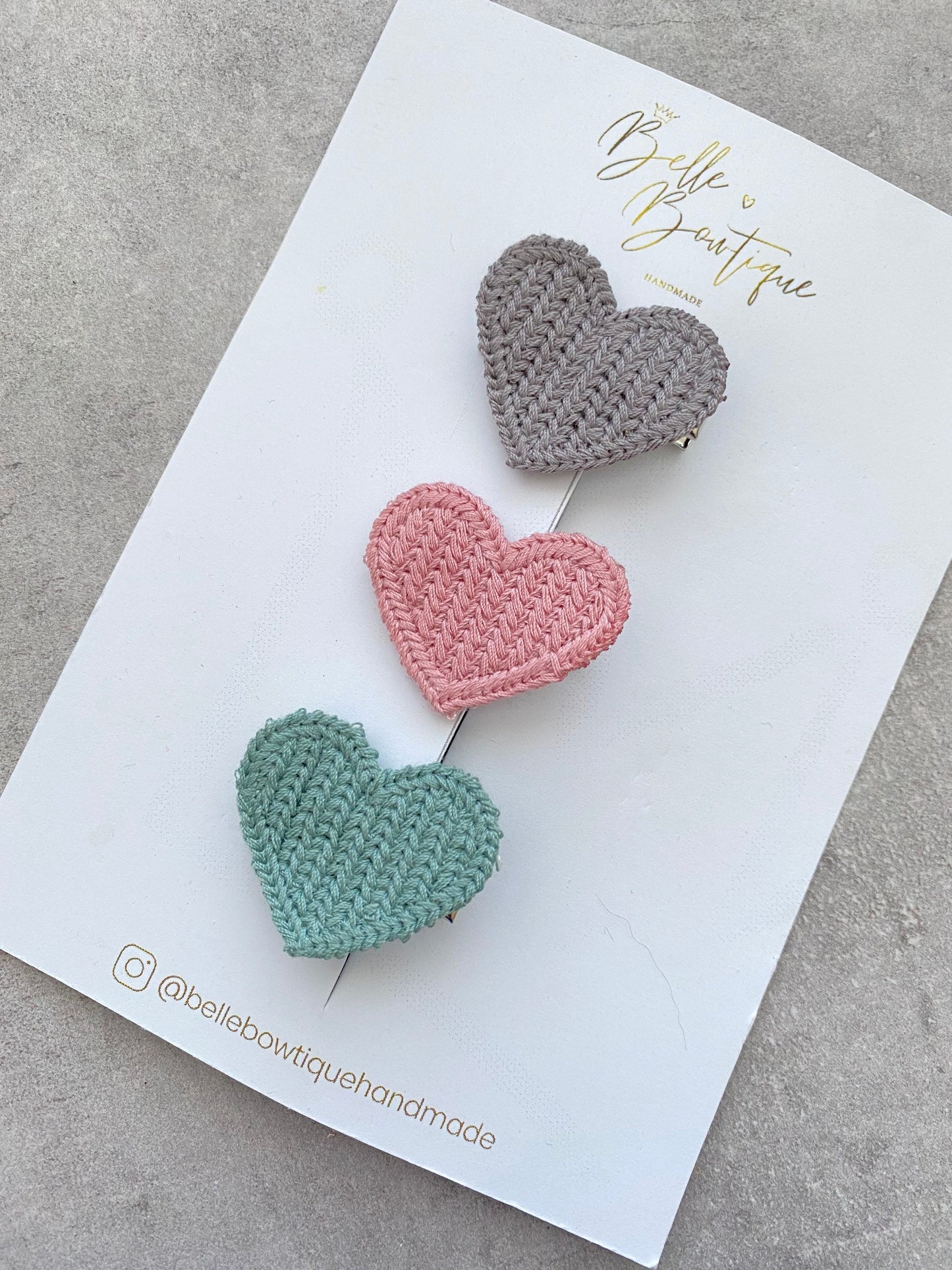 Knitted Heart fringe clips - small clips - mini clips - Hair clips for girls - small clips - toddler hair clips - baby hair clips