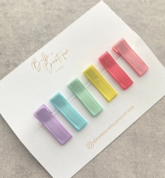 Rainbow Ribbon Fringe Clips Pack of 6 - - Small Clips - Mini Clips - Clip Pack - Baby Hair Clips - Toddler Hair Clips - Lined hair clip