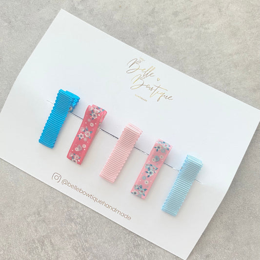 Rainbow Ribbon Fringe Clips Pack of 5 Pinks and Blues
