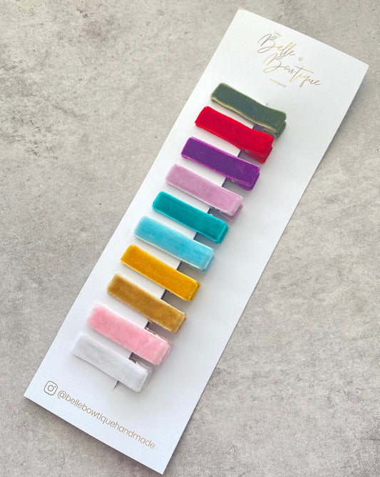 Rainbow Velvet Ribbon Fringe Clips Pack of 10- Small Clips - Mini Clips - Clip Pack - Baby Hair Clips - Toddler Hair Clips