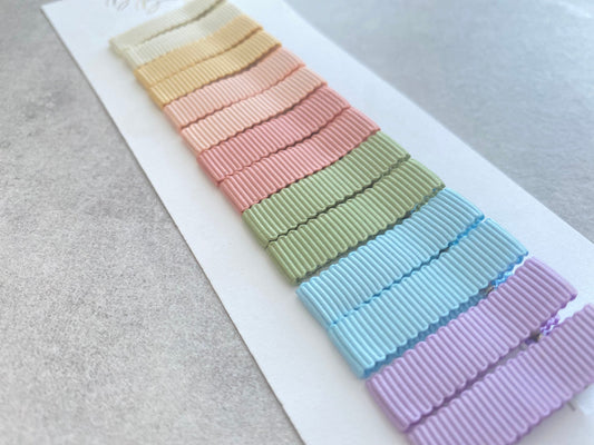Rainbow Ribbon Fringe Clips Pack of 14- Small Clips - Mini Clips - Clip Pack - Baby Hair Clips - Toddler Hair Clips - Lined hair clip