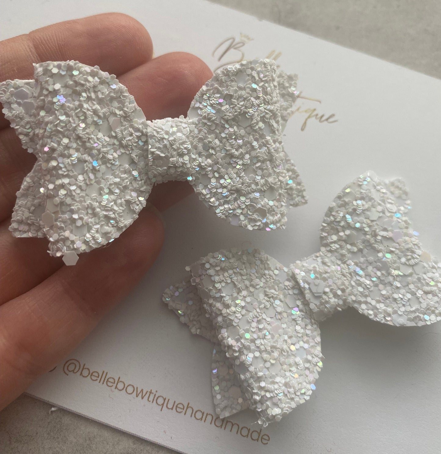 Girls Hair Clip | White  Bow Clip | Pair of Clips | Girls Bow Clips  | Piggies Bows | White Bow Glitter Clip | Birthday Gift | Toddler Clips