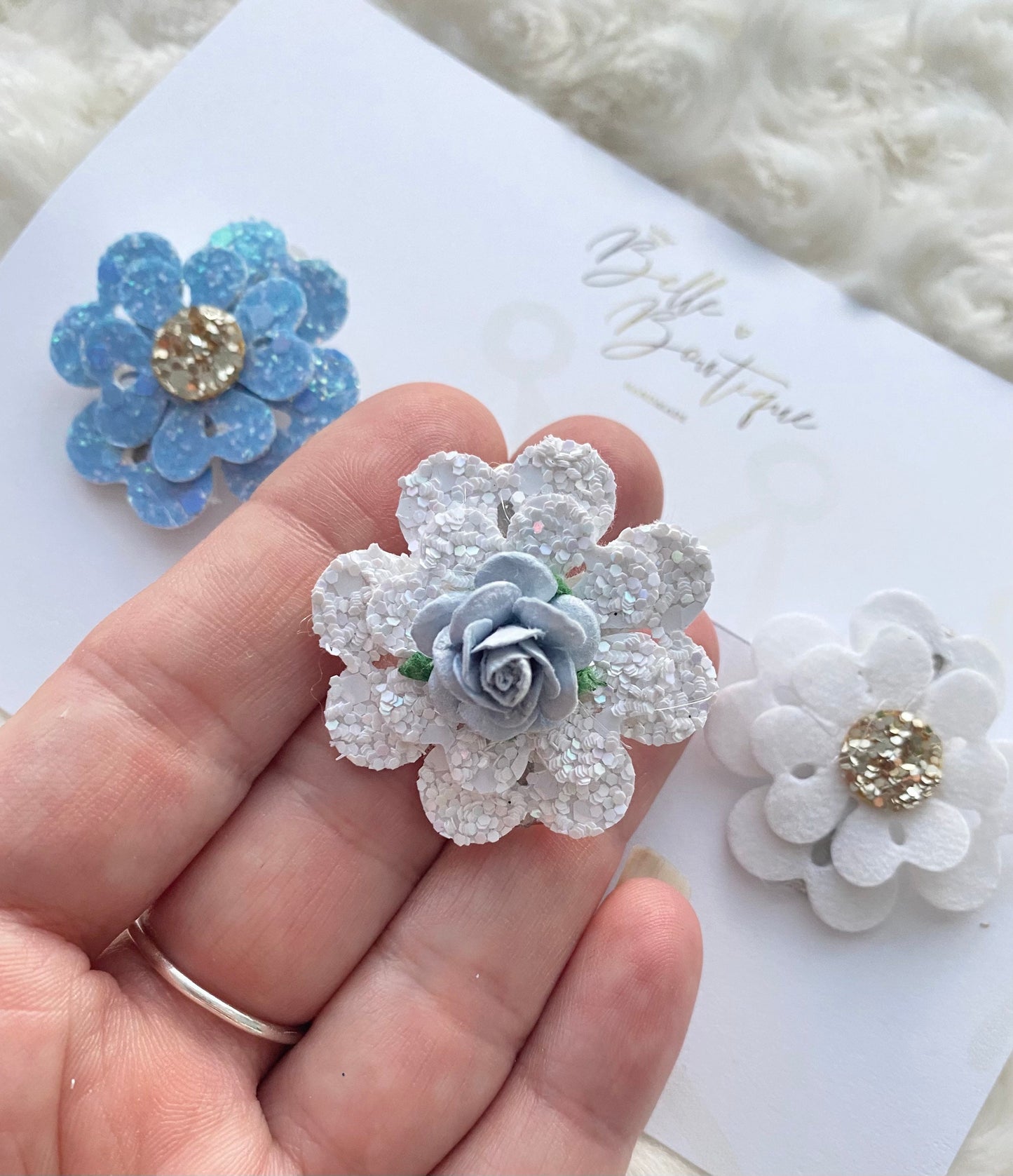 Flower Mini fringe clips - small clips - mini clips - Hair clips for girls - small clips - toddler hair clips - baby hair clip - blue flower