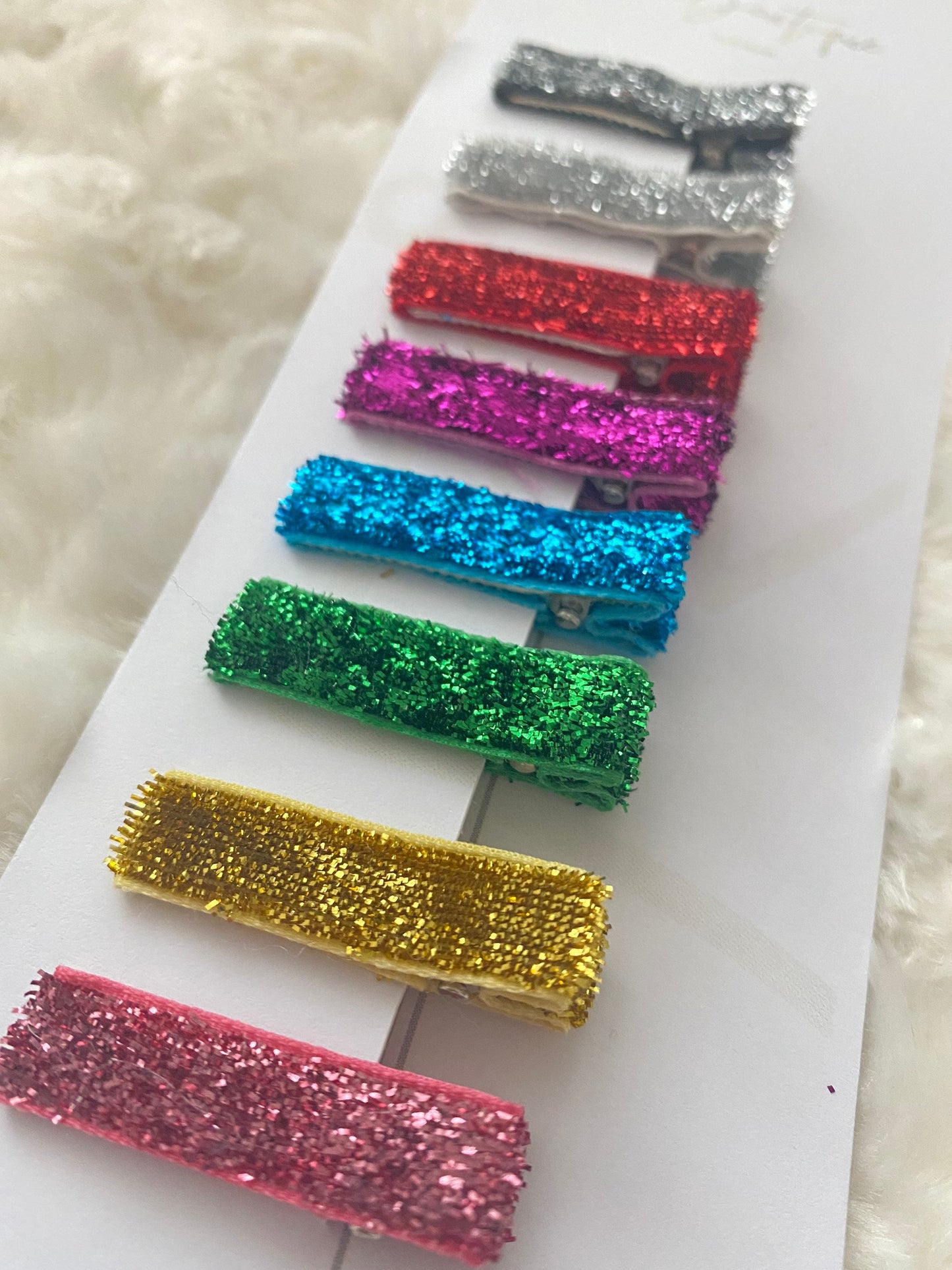 Rainbow Fringe Clip Pack of 8 Rainbow Glitter Toddler Girls Clips Birthday Stocking Filler Gift fully lined