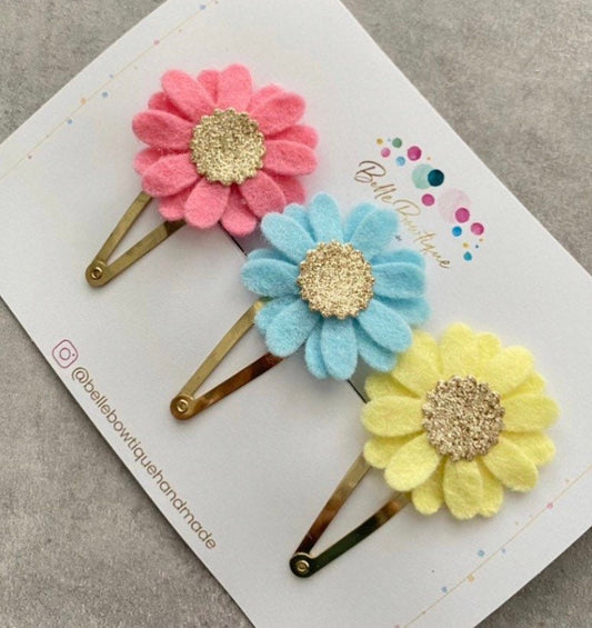 Flower Snap clips - small clips - mini clips - Girl Hair clip - small clips - toddler hair clips - baby hair clip - gold Hairclip - flower