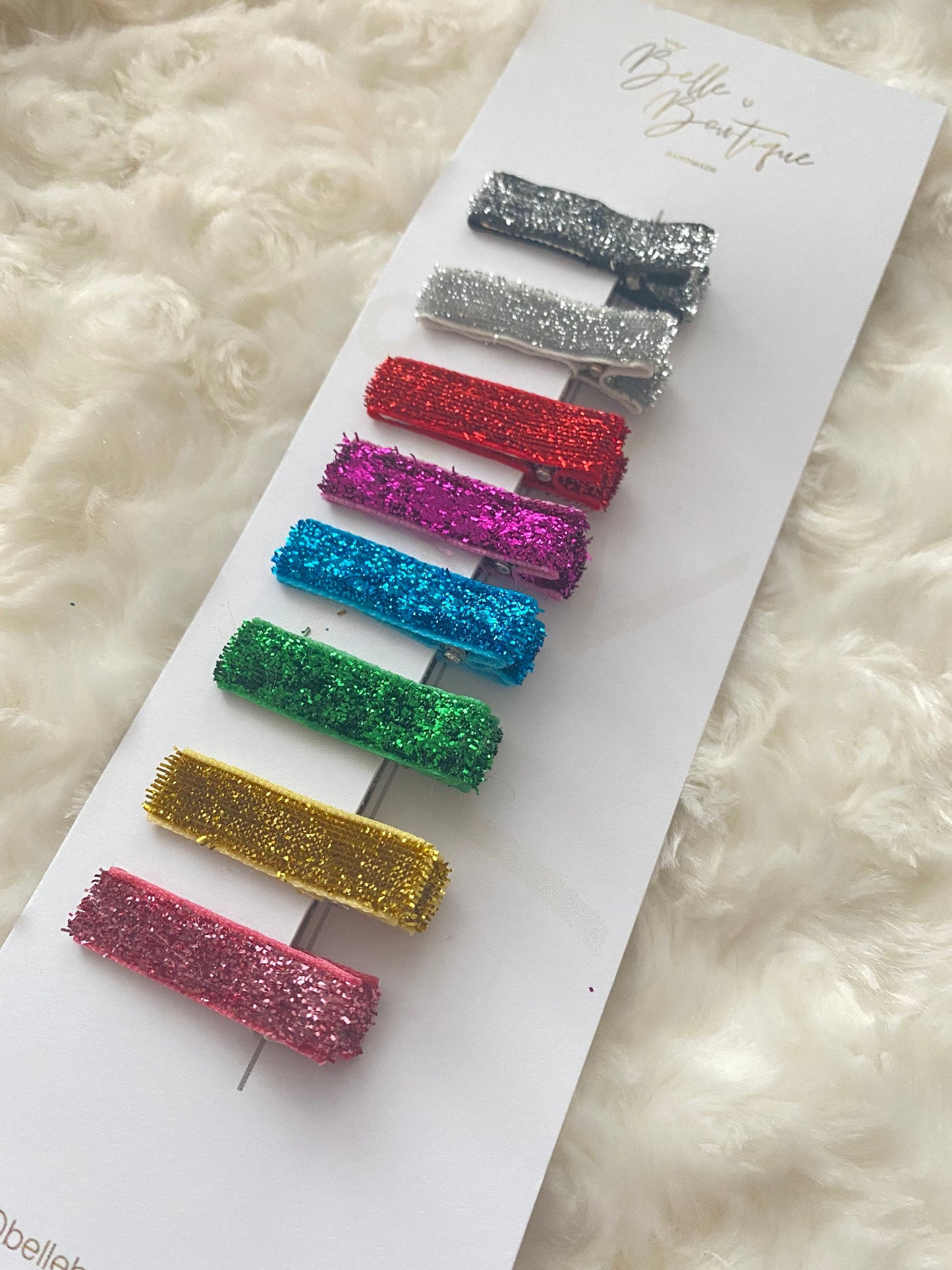 Rainbow Fringe Clip Pack of 8 Rainbow Glitter Toddler Girls Clips Birthday Stocking Filler Gift fully lined