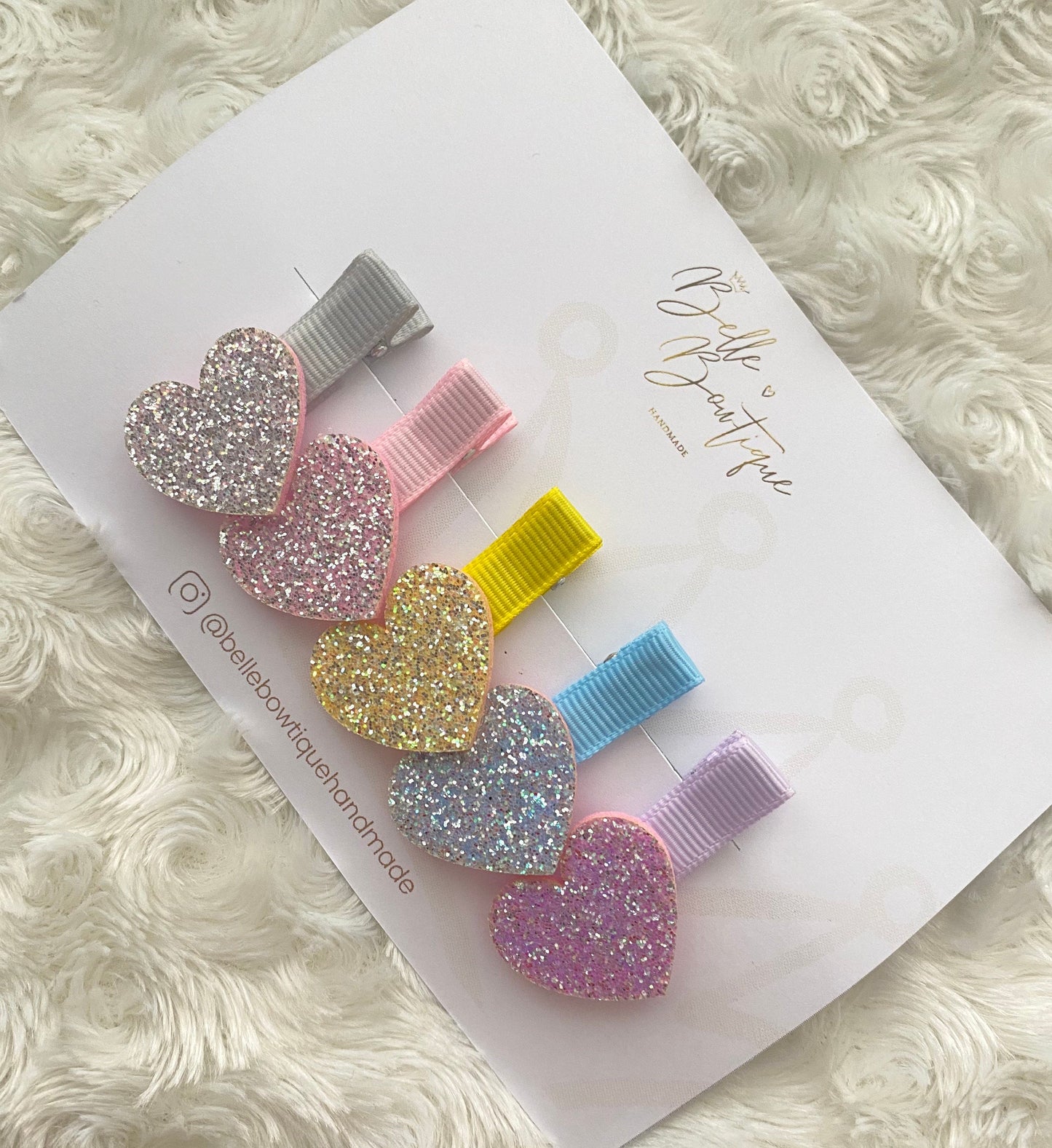 Rainbow Heart Ribbon Fringe Clips Pack of 5 - Small Clips - Mini Clips - Clip Pack - Baby Hair Clips - Toddler Hair Clips - Lined hair clip