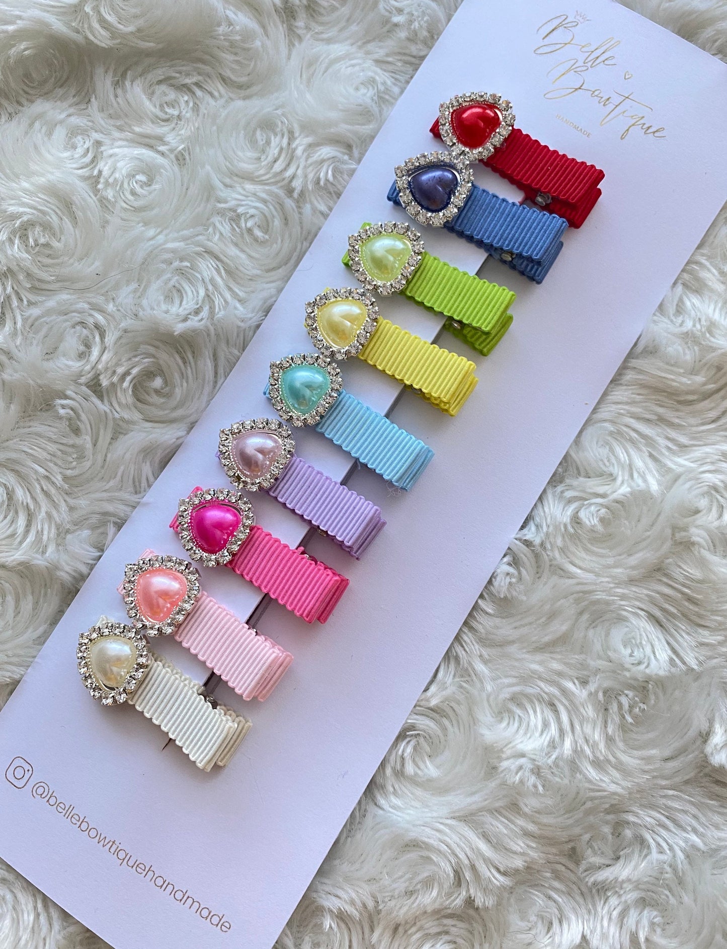 Rainbow Heart Ribbon Fringe Clips Pack of 9 Small Clips - Mini Clips - Clip Pack - Baby Hair Clips - Toddler Hair Clips - Lined hair clip