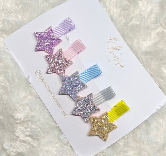 Rainbow Star Ribbon Fringe Clips Pack of 5- Small Clips - Mini Clips - Clip Pack - Baby Hair Clips - Toddler Hair Clips - Lined hair clip