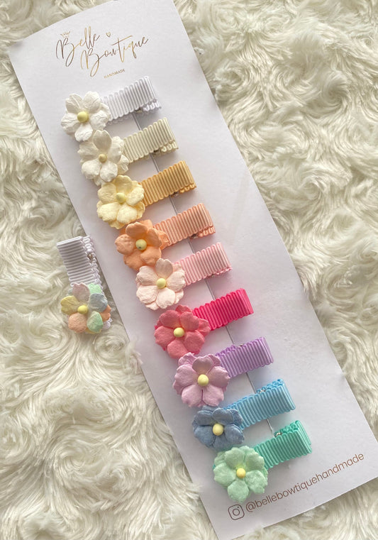 Fully Lined Ribbon flower fringe clips - toddler clips - baby hair clips - small ribbon clips - choose own colours - mini clips