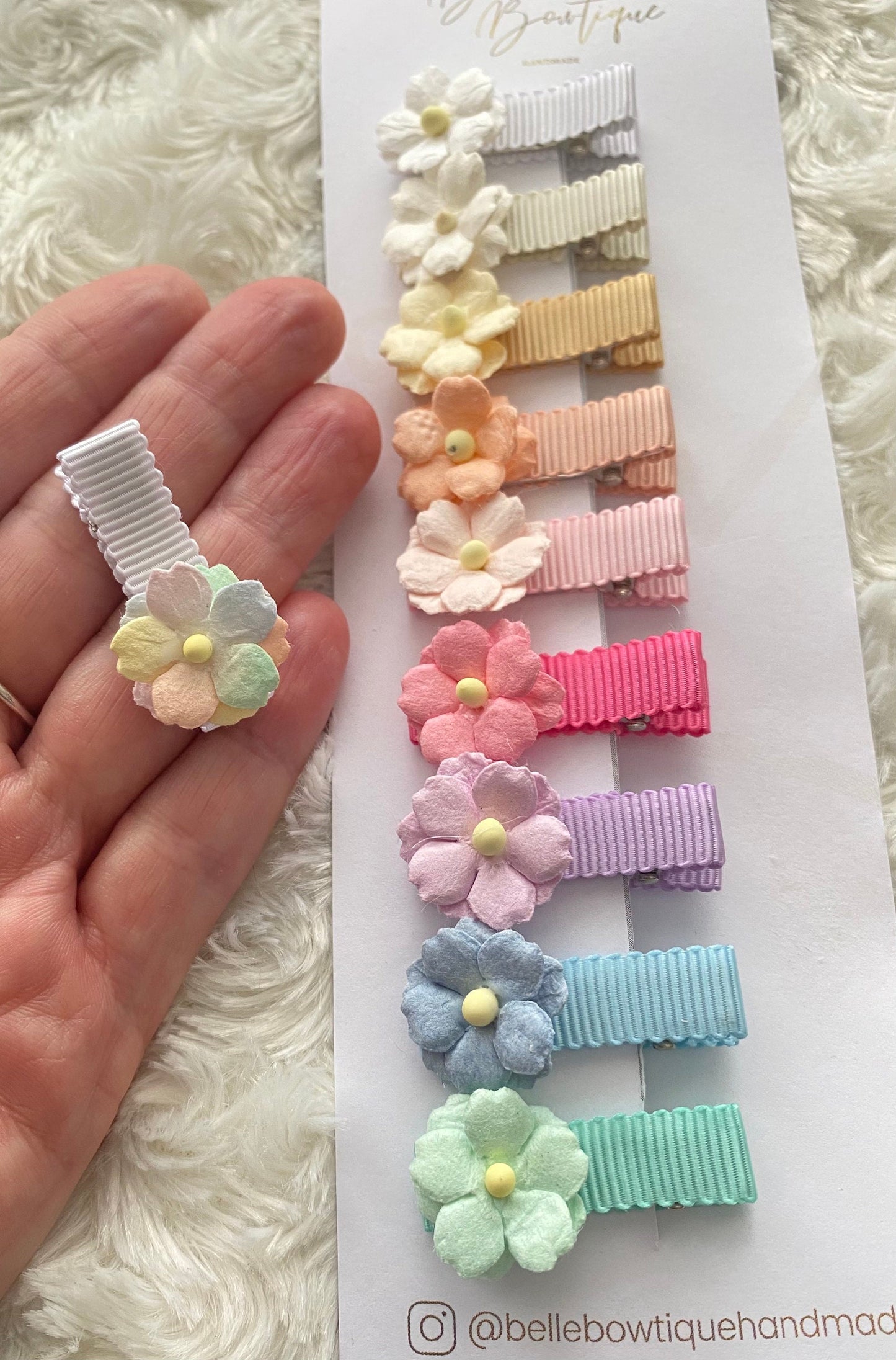 Fully Lined Ribbon flower fringe clips - toddler clips - baby hair clips - small ribbon clips - choose own colours - mini clips