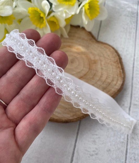 Pearl Christening Headband in White or Cream