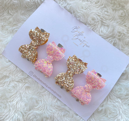 Girls Hair Clip | Bows for Toddlers | Bow Clips | Gold Clips | Fringe Clips | Glitter Bows | Mini Bow | Girl Gift | Girls Hair Bows | Pink