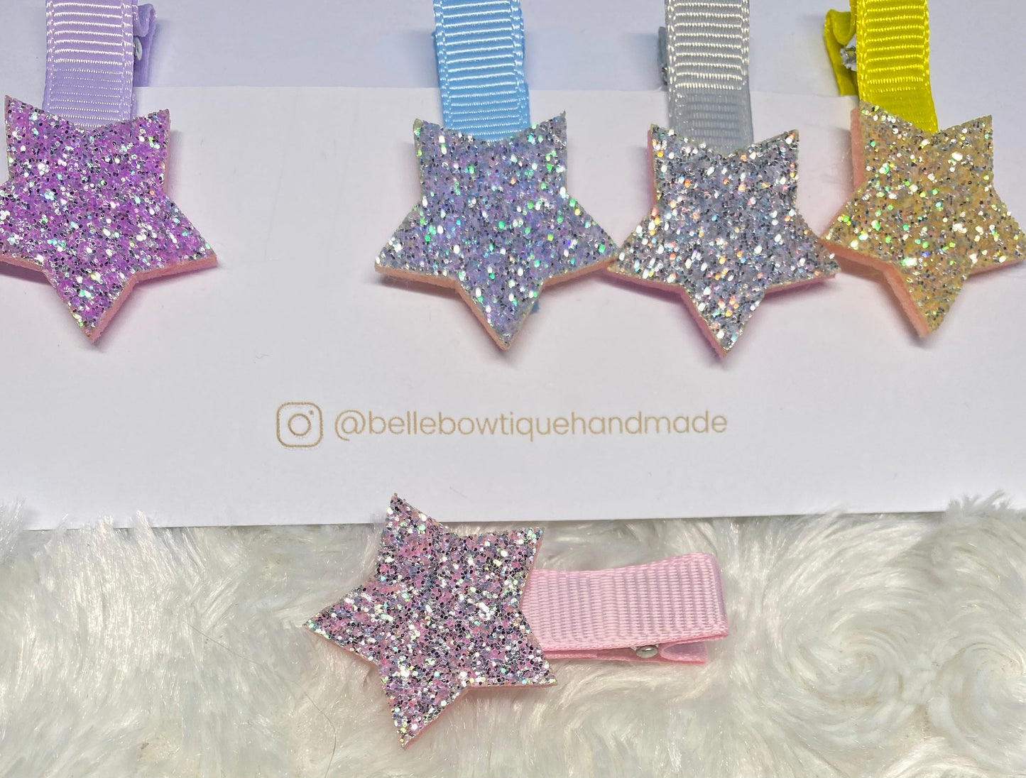 Rainbow Star Ribbon Fringe Clips Pack of 5- Small Clips - Mini Clips - Clip Pack - Baby Hair Clips - Toddler Hair Clips - Lined hair clip