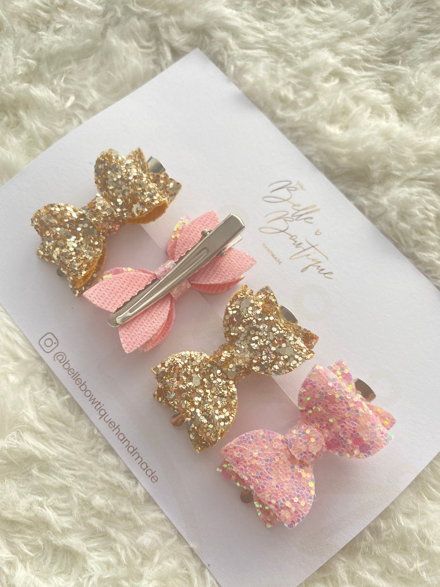 Girls Hair Clip | Bows for Toddlers | Bow Clips | Gold Clips | Fringe Clips | Glitter Bows | Mini Bow | Girl Gift | Girls Hair Bows | Pink