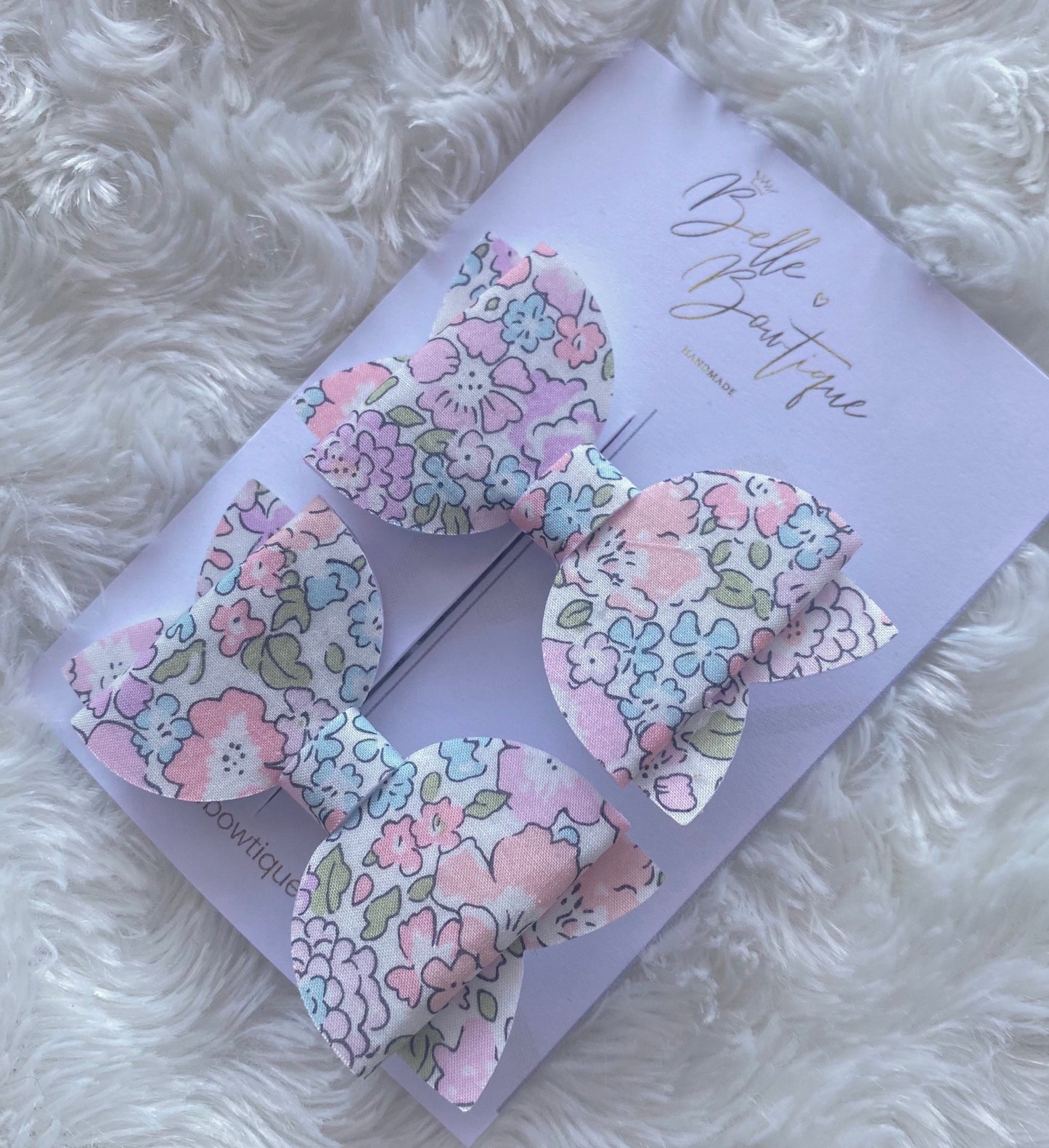 Girls Hair Clip Barrette Pair Fringe Bow Clips Floral Flower Liberty London Fabric Clip Pastel pinks Liberty Tana Lawn - Mini pair of bows