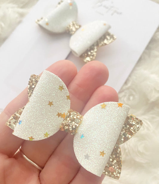 White and Gold Star Christmas Hair Clips