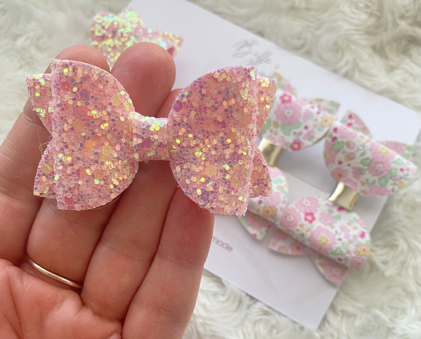 Pink and Floral Bow Clip Set