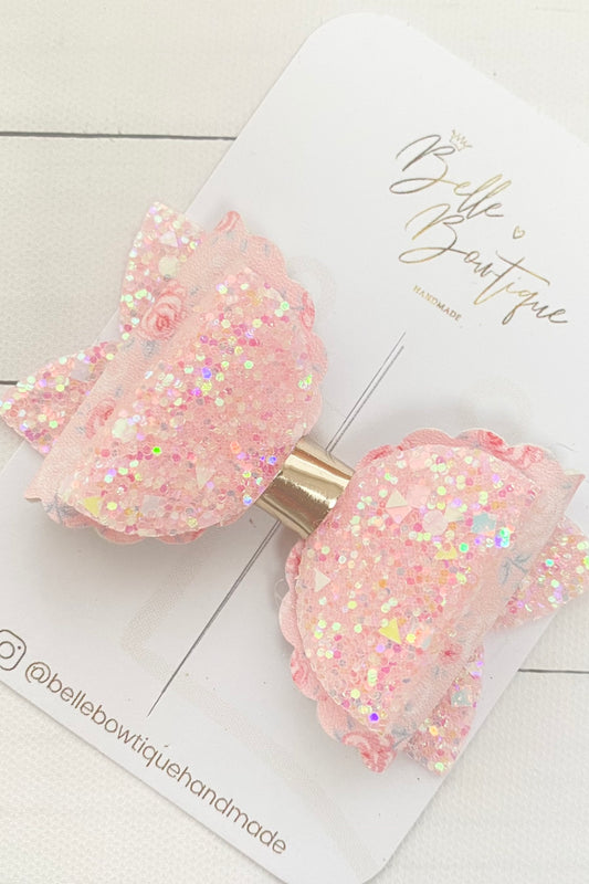Pink Floral and Glitter Bow