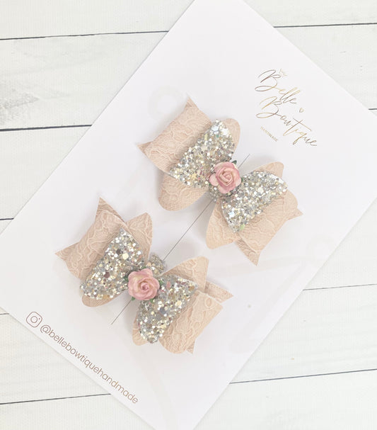 Blush and Silver Double Bow