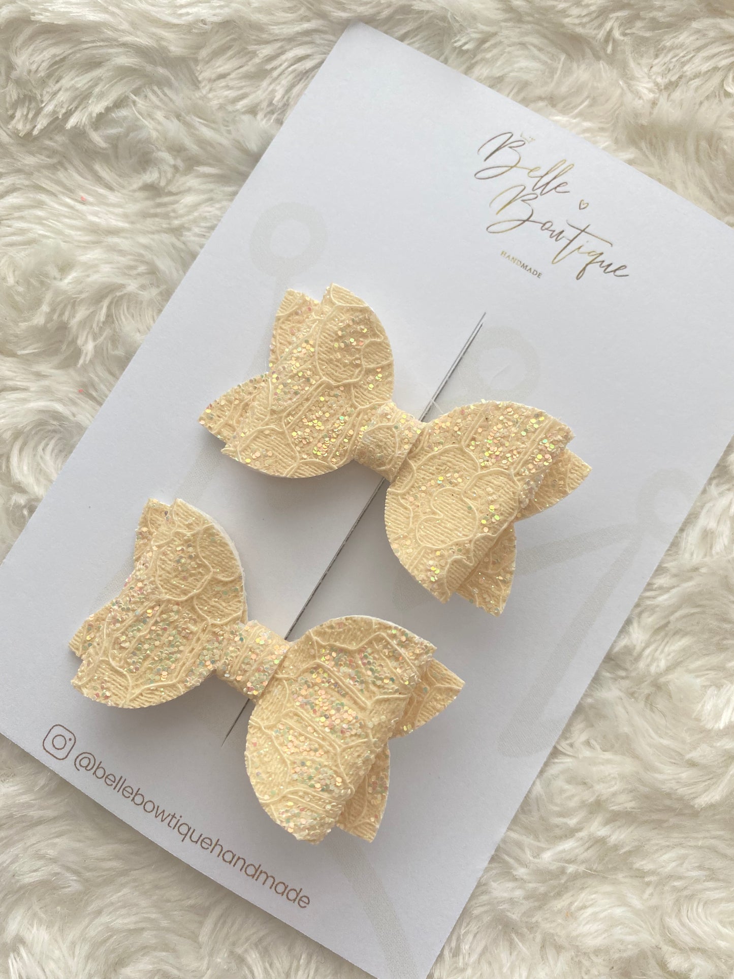Yellow Lace Pattern Bows -Pair