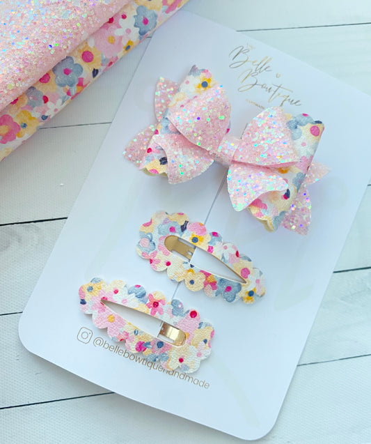 Florals Bow and Clip Set