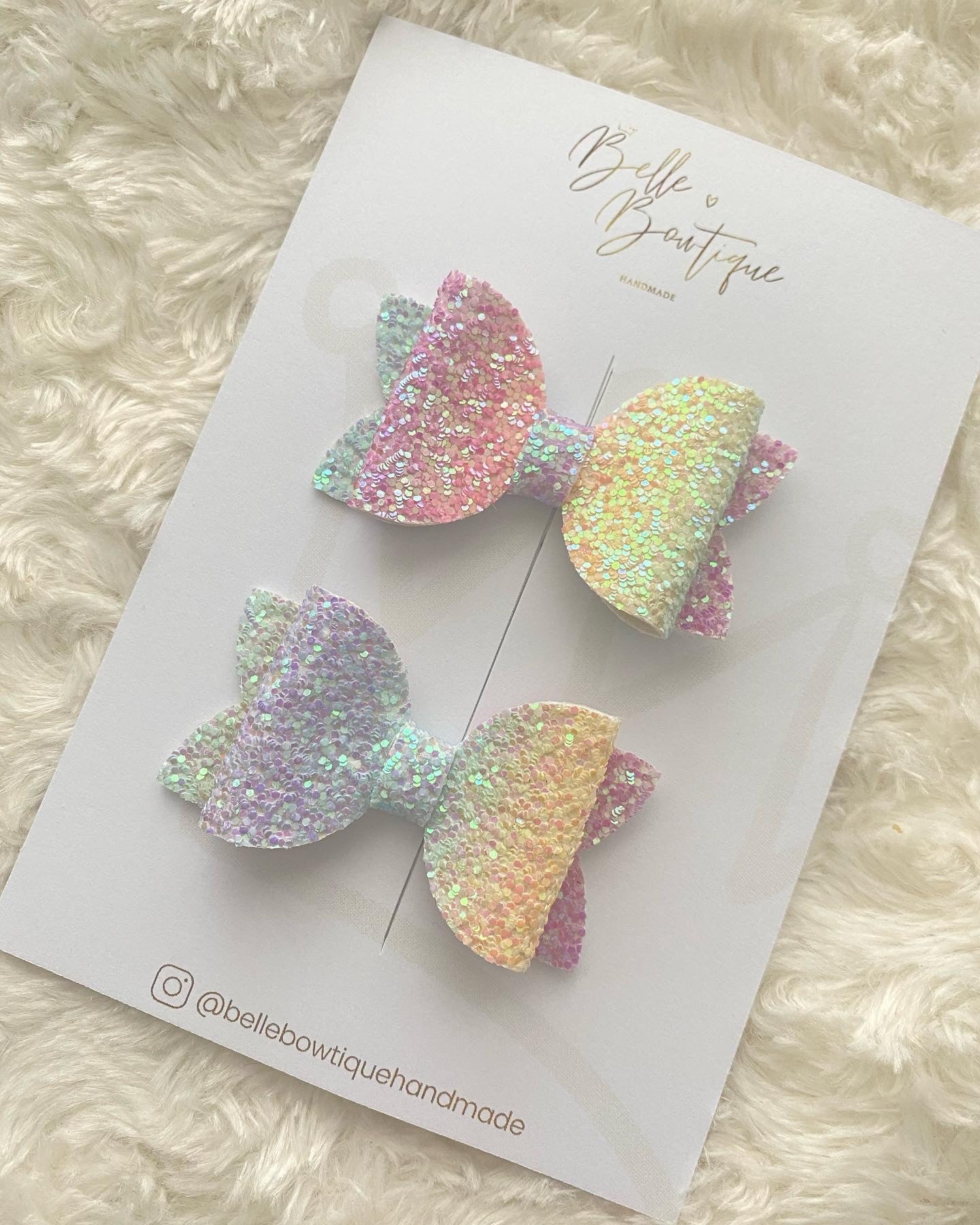 Rainbow Glitter Bows -Pair