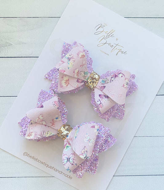 Purple Butterfly Bows -Pair