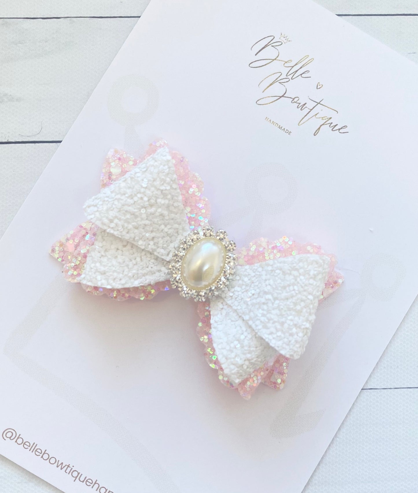 Pink and White Jewel Glitter Bow